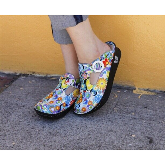 Algeria Shoes - Alegria Donna Hippie Chic Psychedelic Slides Floral Slip On Clogs Shoe 36 H14430